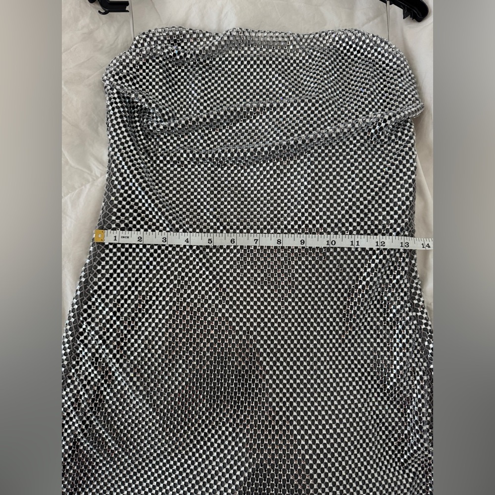 ZARA Metallic Silver Strapless Dress - Picture 8 of 11